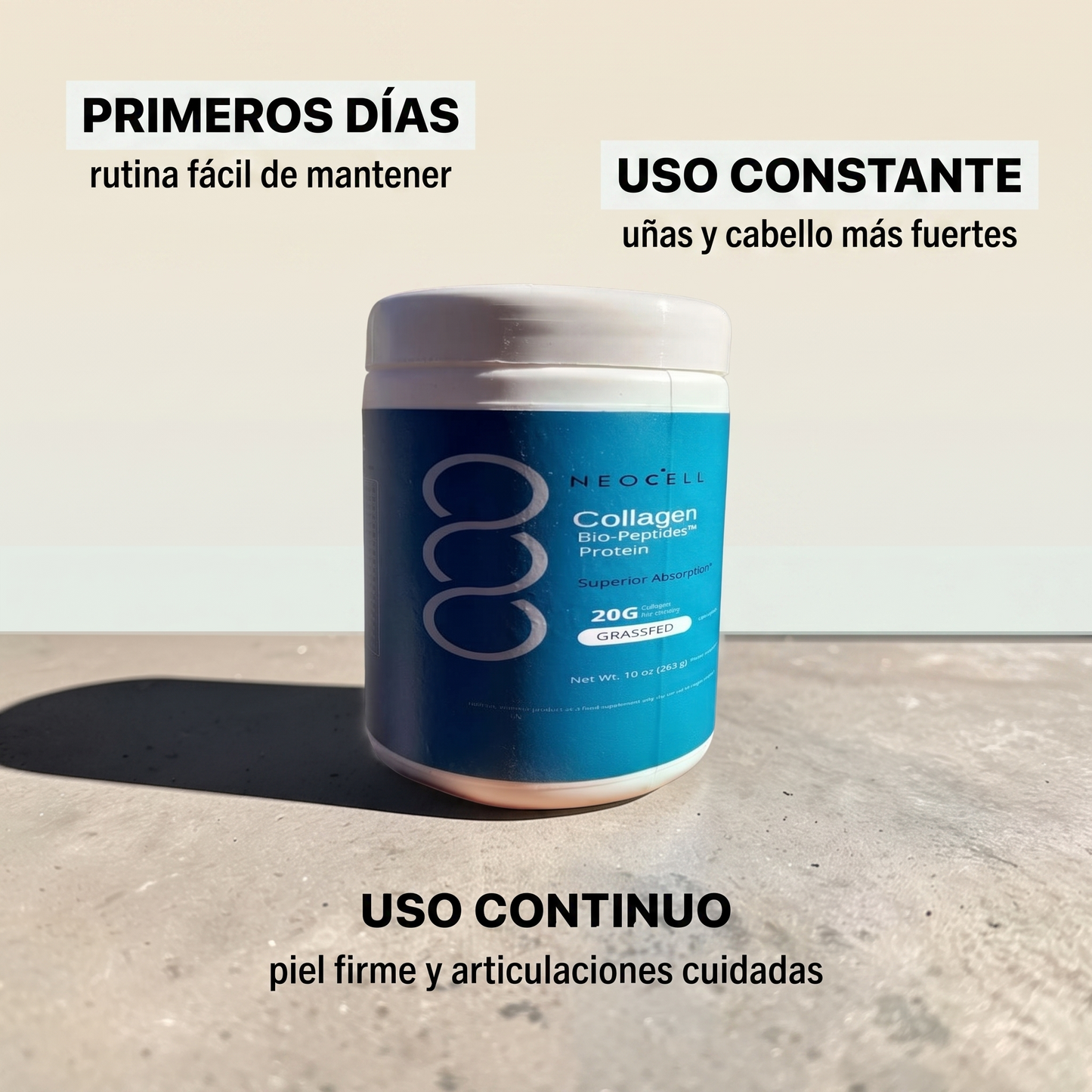 Colágeno hidrolizado en polvo – piel, cabello y uñas fuertes