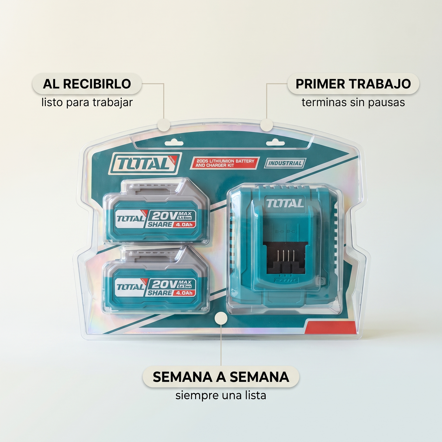 Combo 2 baterías 20V y cargador Total – no pares tu trabajo