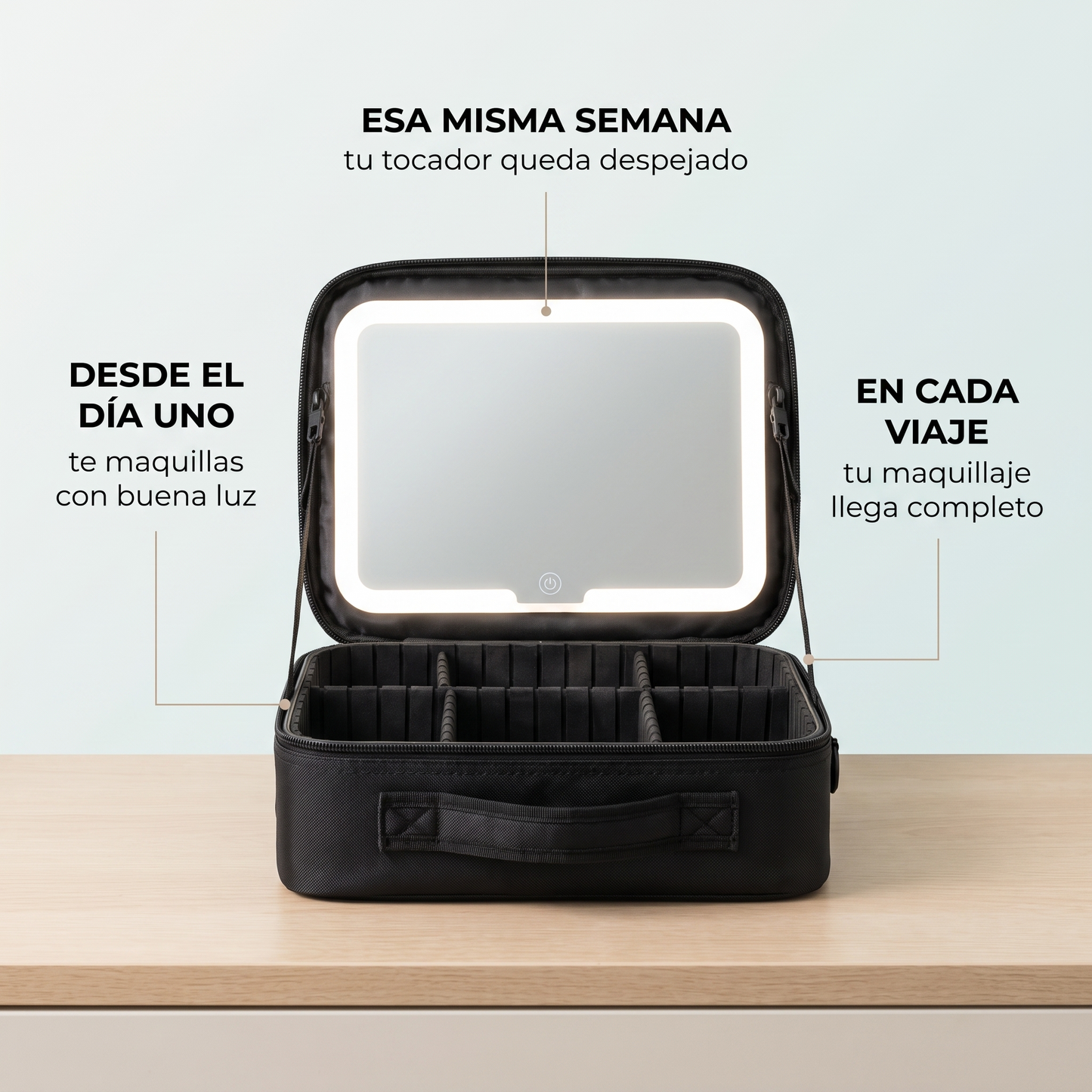 Cosmetiquera con espejo LED – Maquíllate con luz perfecta