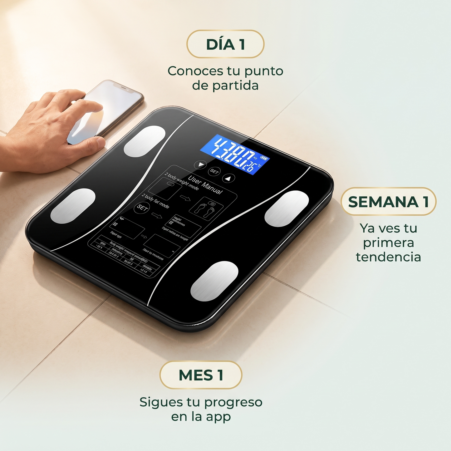 Balanza inteligente con app – Mide grasa, músculo y agua