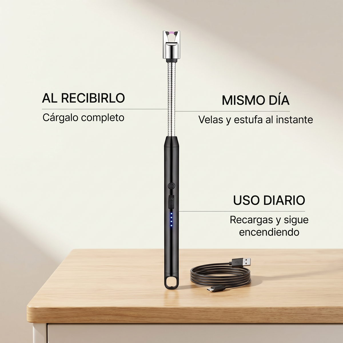 Encendedor eléctrico recargable USB – enciende sin gas ni viento