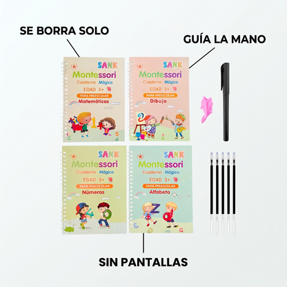 Set 4 cuadernos mágicos Montessori – Aprende y se borra solo