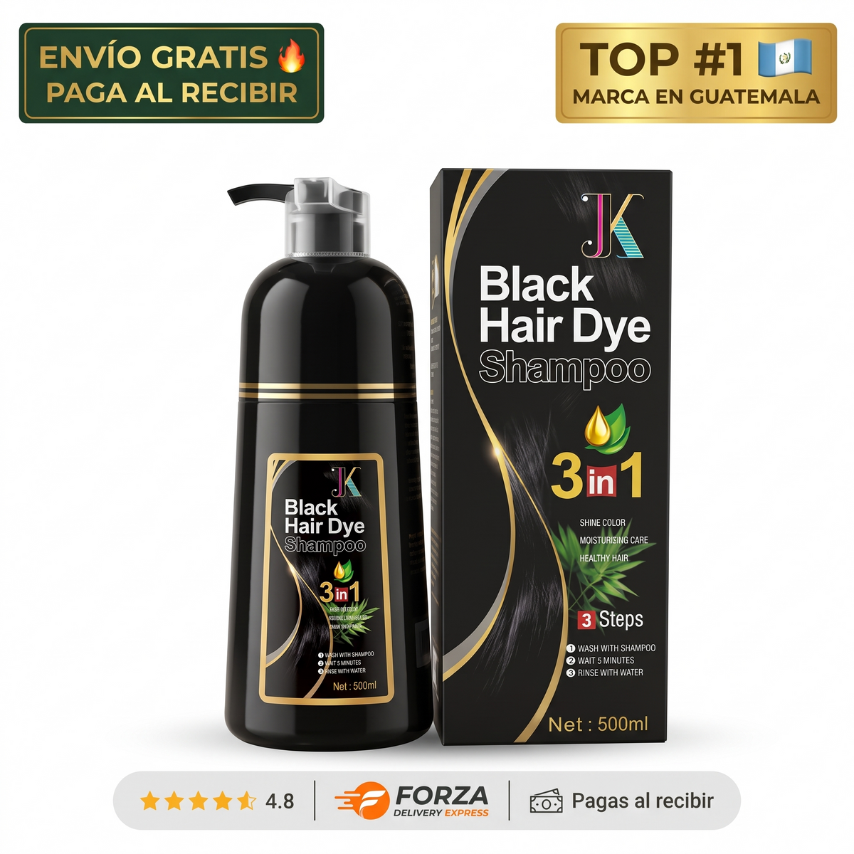 Shampoo tinte 3 en 1 cubre canas negro – sin manchar la piel