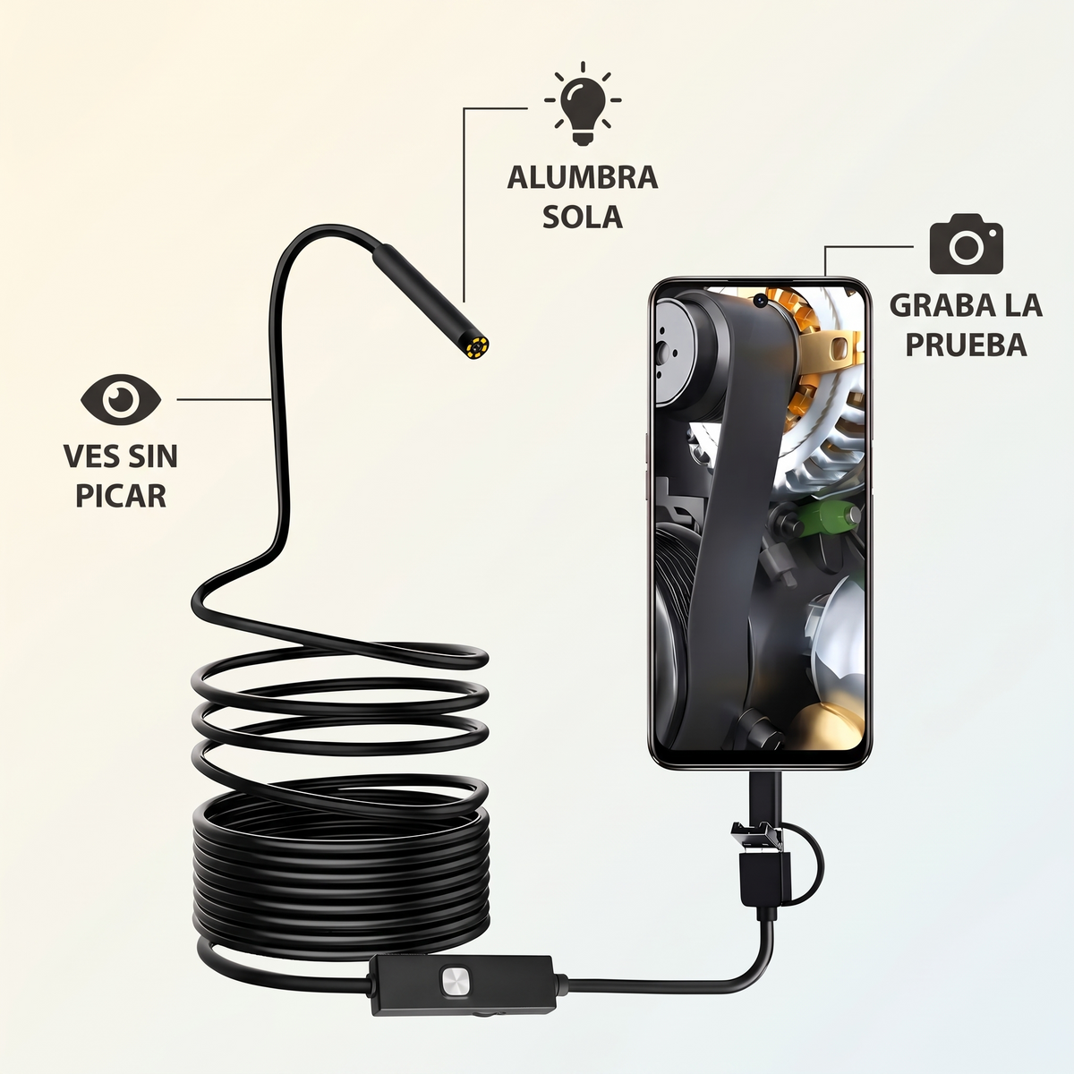 Endoscopio USB con luz LED – Mira dentro sin romper nada