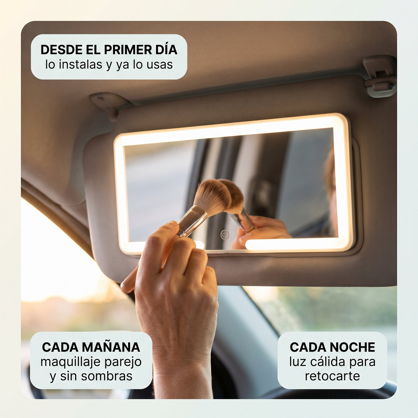 Espejo de visera con luz LED recargable – maquíllate en tu carro