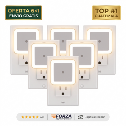 6x1 Luces nocturnas LED con sensor automático – enciende sola al oscurecer