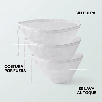 Pack 5 Bolsas coladoras de malla fina – leche vegetal sin pulpa