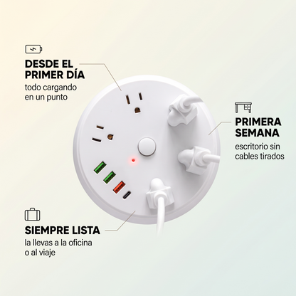 Regleta circular con puertos USB – Carga todo en un solo punto
