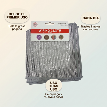 2x1 Pack 6 Paños de malla para cocina – Limpia sin rayar tus trastos