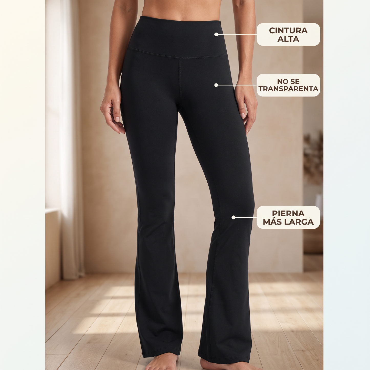 Licra pantalón con campana – cintura alta que estiliza