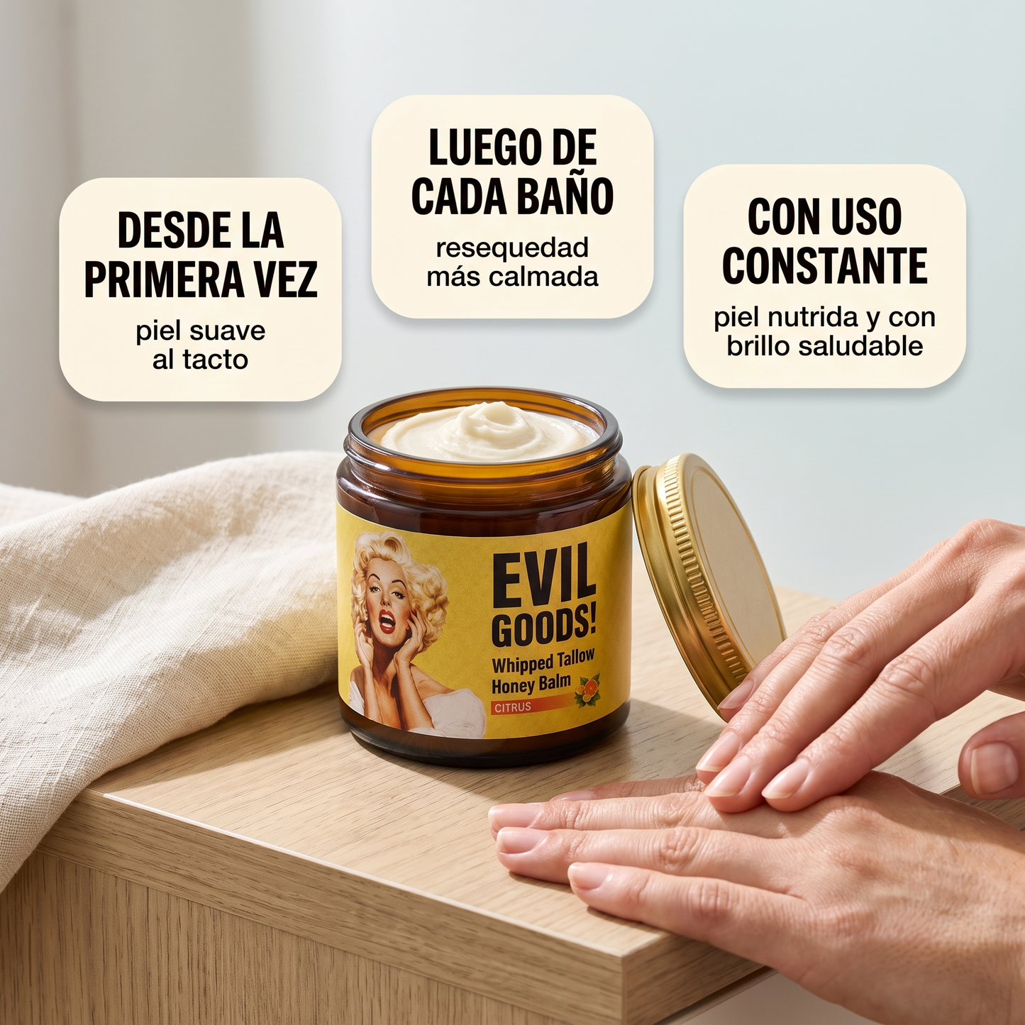 Bálsamo batido de sebo de res – piel suave sin sensación grasosa