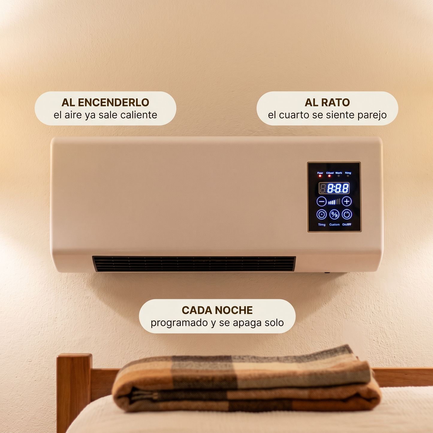 Calefactor de pared digital – calor rápido en tu cuarto