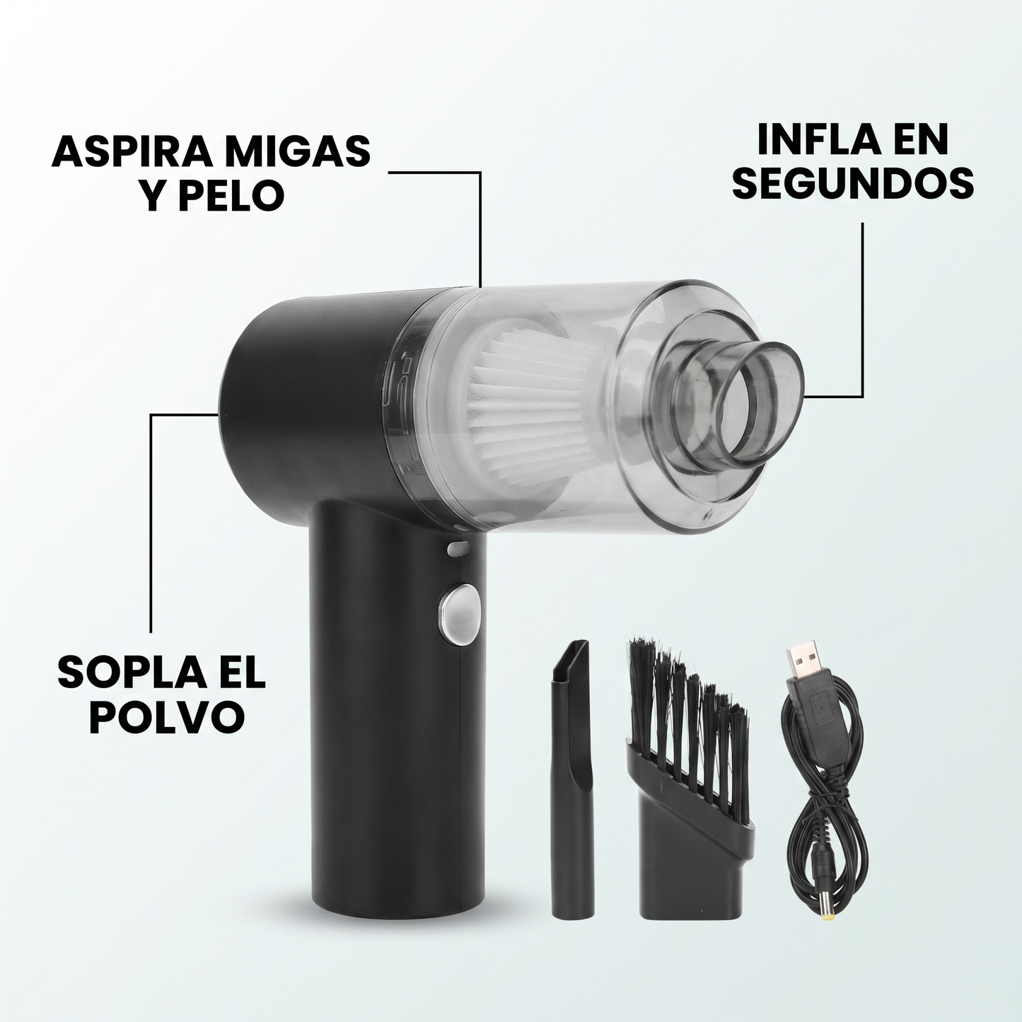 Mini aspiradora portátil 3 en 1 – limpia el carro sin cables