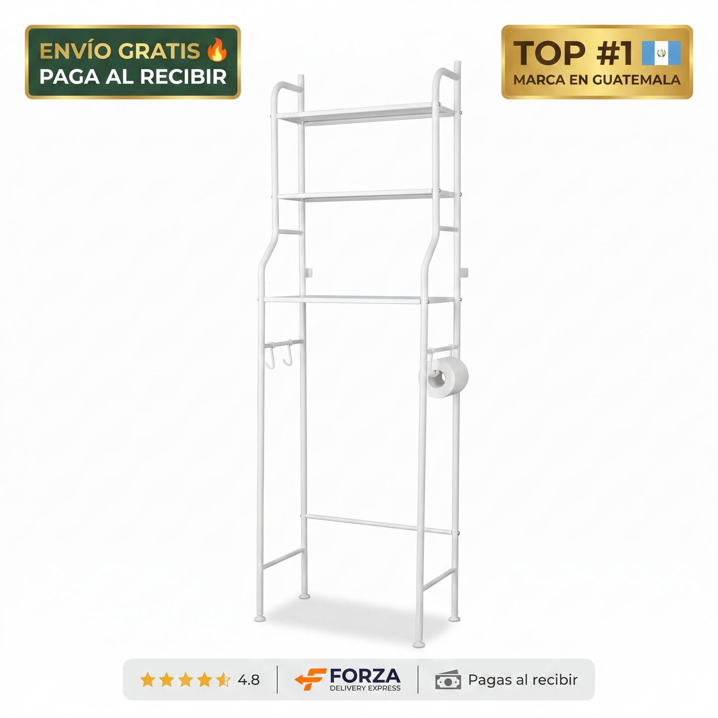 Organizador de baño 3 niveles – gana espacio sobre el inodoro