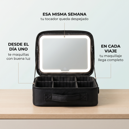 Cosmetiquera con espejo LED – Maquíllate con luz perfecta