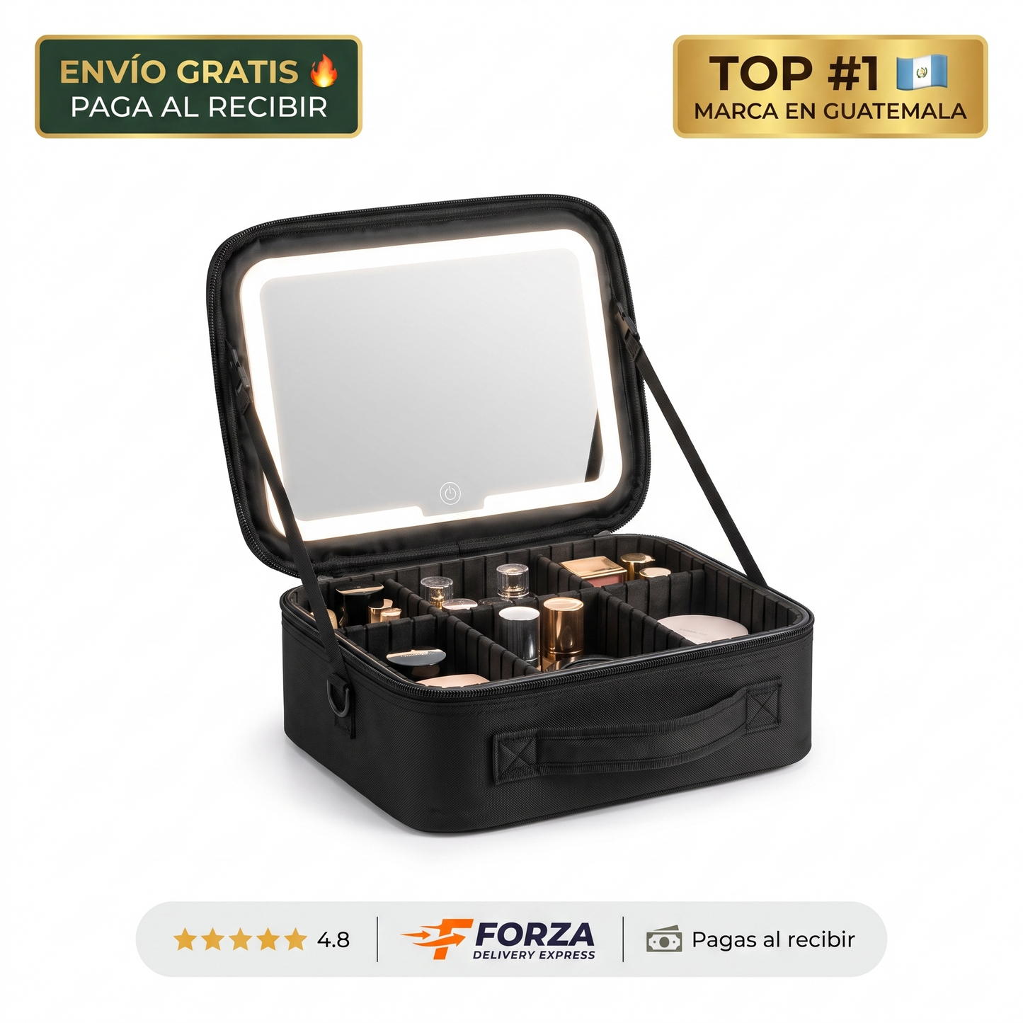 Cosmetiquera con espejo LED – Maquíllate con luz perfecta