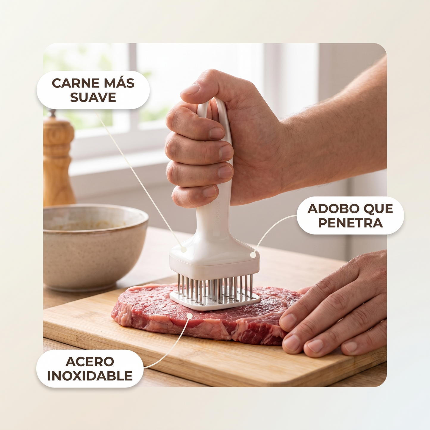Ablandador de carne con agujas – carne suave y jugosa