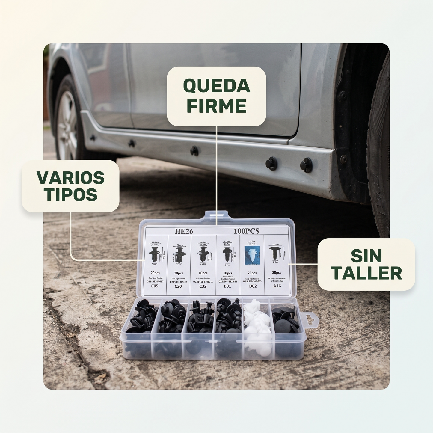 Kit de 100 clips automotrices – Repara tu carro sin taller