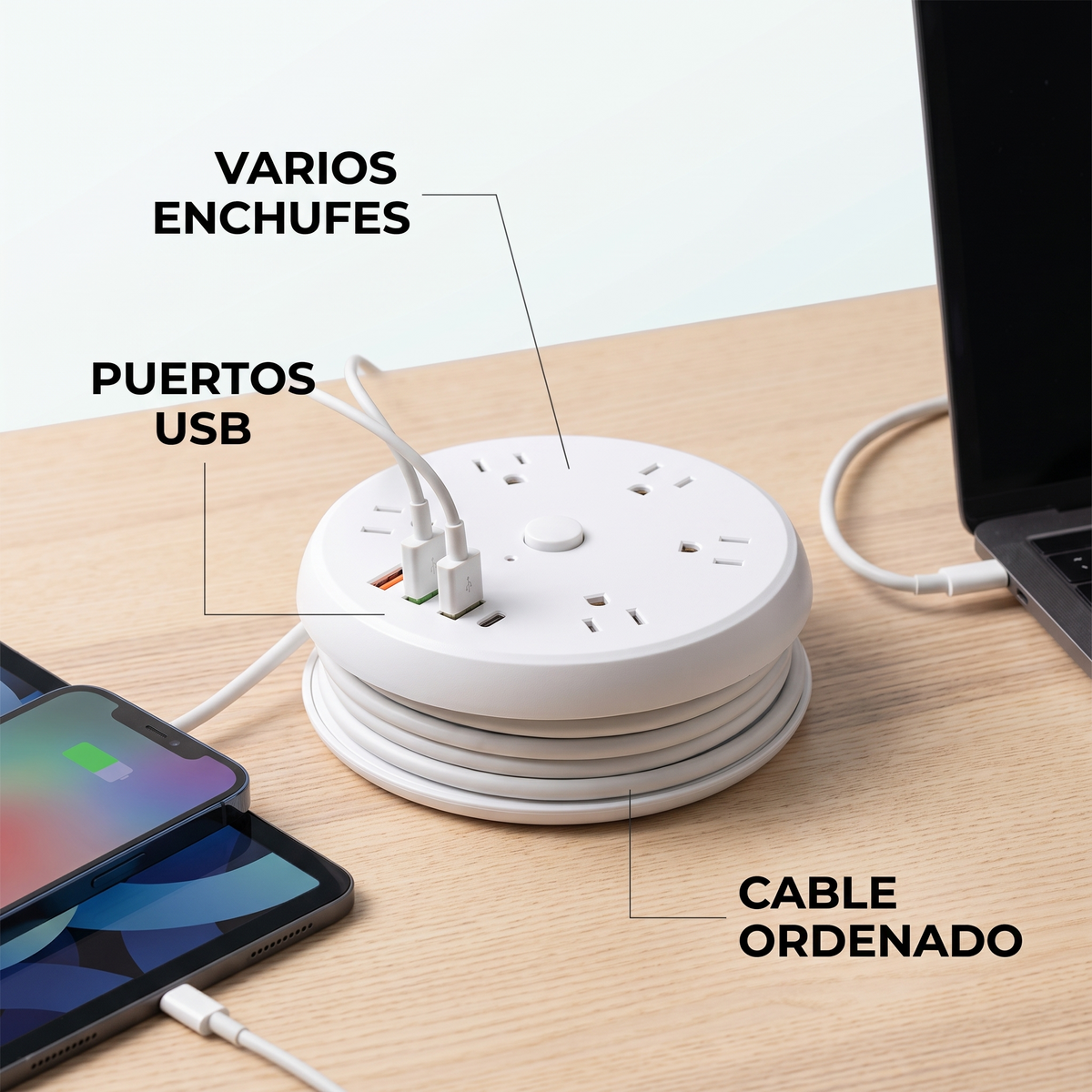 Regleta circular con puertos USB – Carga todo en un solo punto