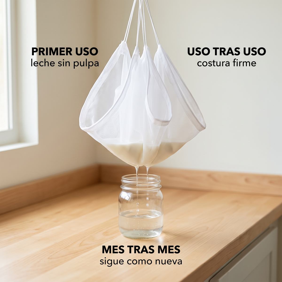 Pack 5 Bolsas coladoras de malla fina – leche vegetal sin pulpa