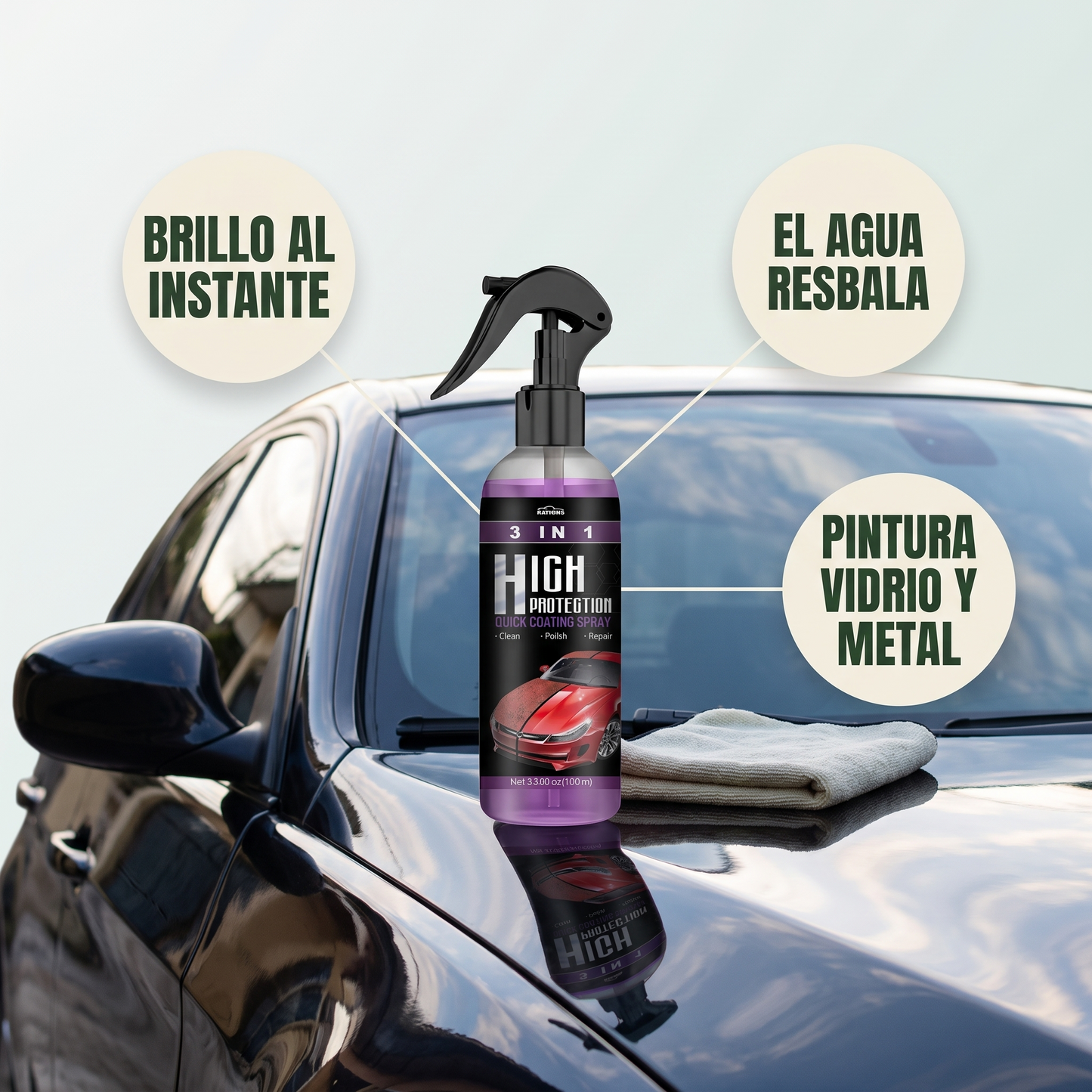 Spray cerámico 3 en 1 – limpia, brilla y protege tu carro