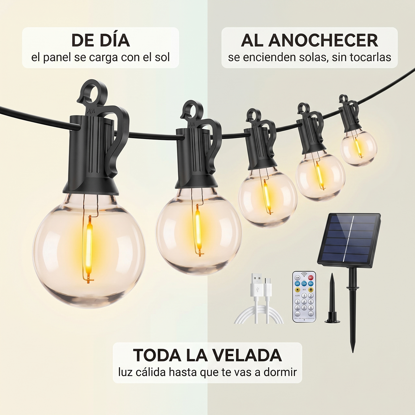 Guirnalda solar LED para exteriores – Ilumina tu patio sin cables
