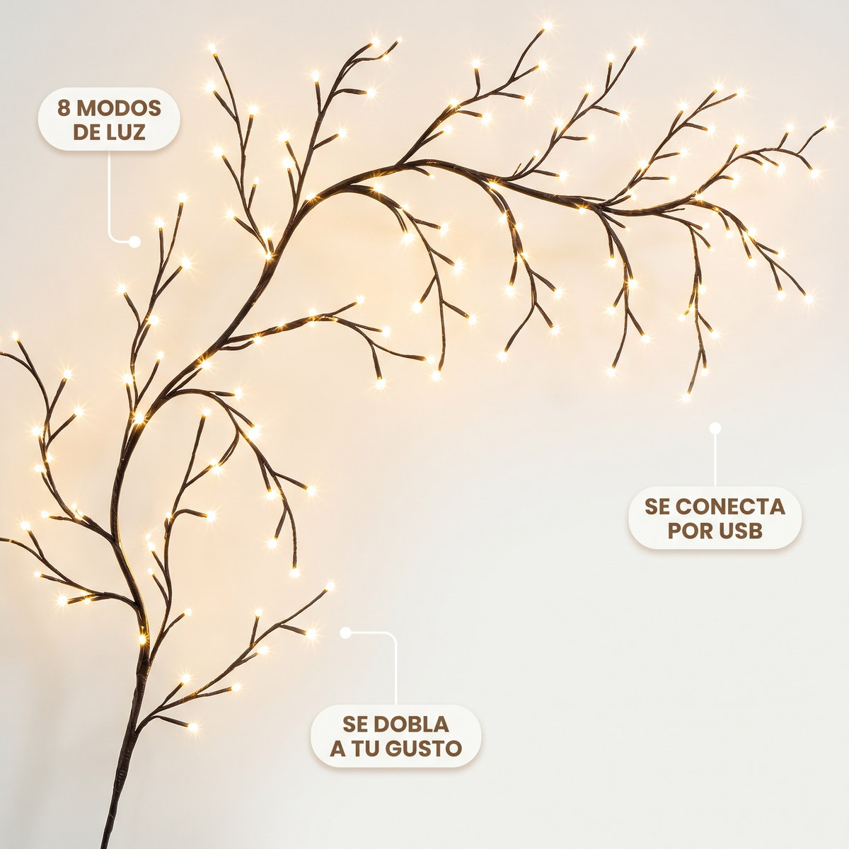 Luz de rama artificial – Ambiente cálido en tu pared