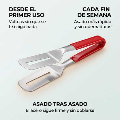 2x1 Espátula pinza de acero inoxidable – Voltea y sujeta la carne