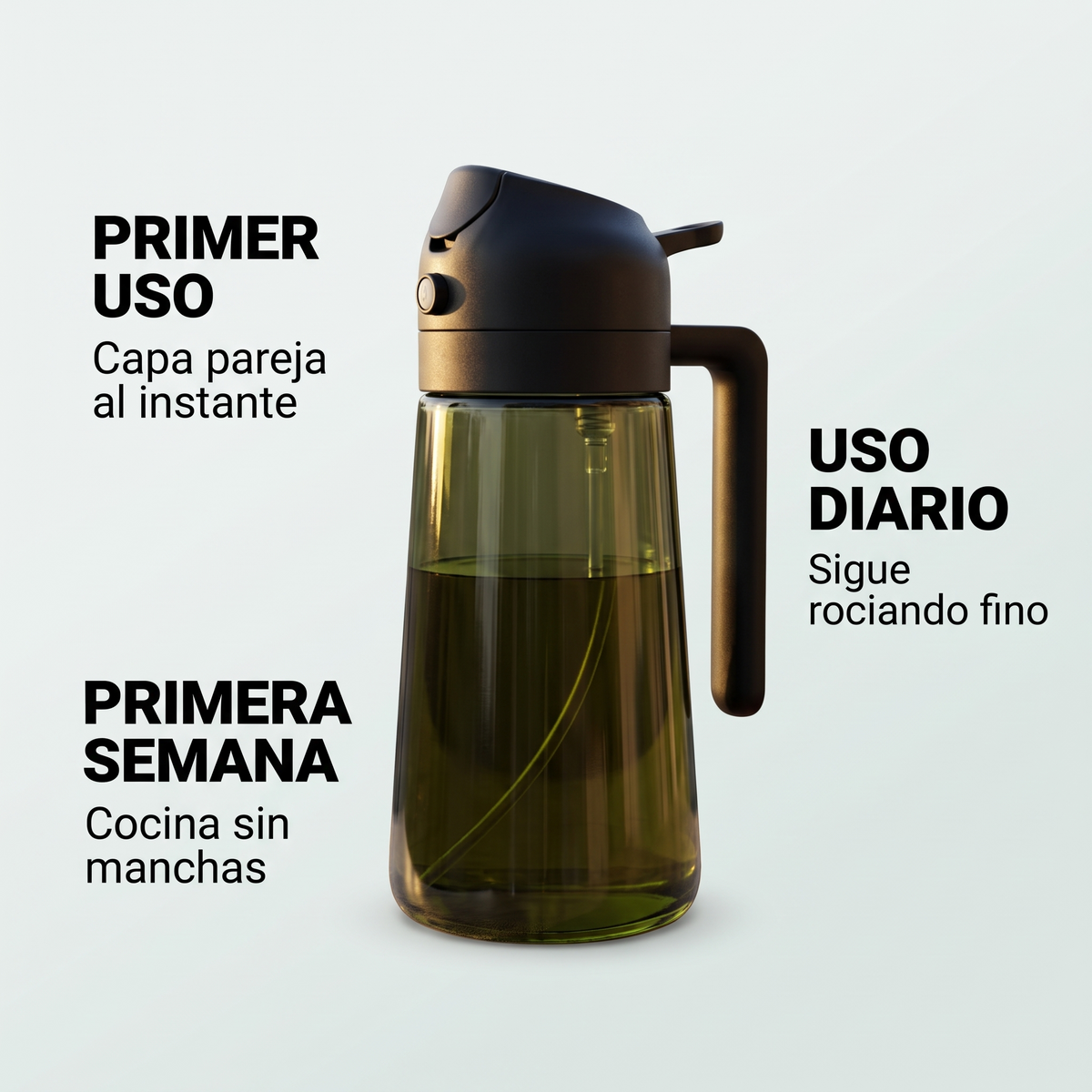 Dispensador de aceite 2 en 1 – rocía o vierte sin goteo