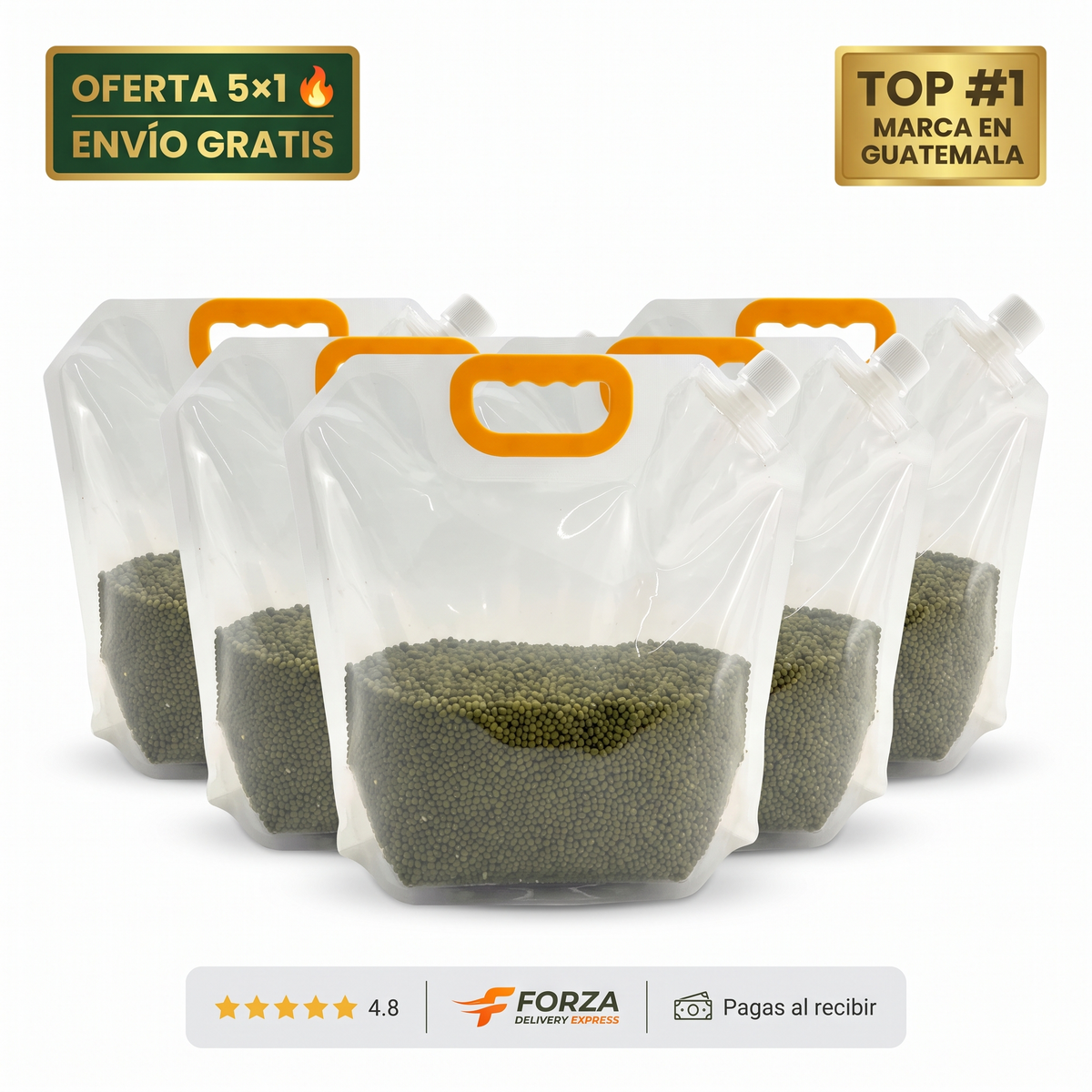 Pack 5 Bolsas reutilizables con boquilla – alimento seco sin derrames