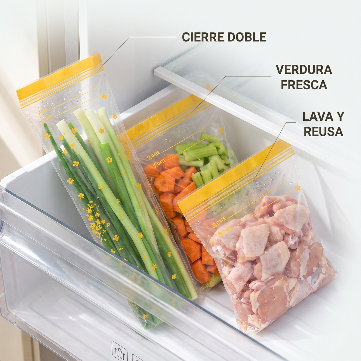 Pack 30 Bolsas reutilizables con doble sello – Comida fresca más días