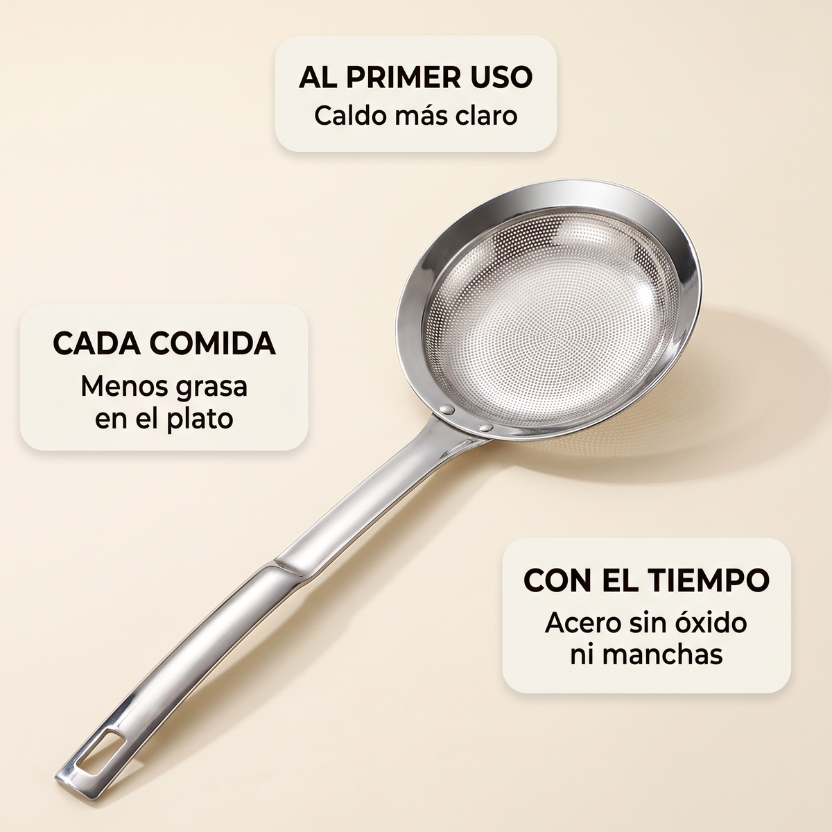 2x1 Colador espumadera de acero inoxidable – caldos sin grasa