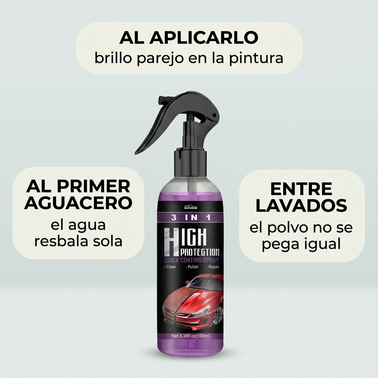 Spray cerámico 3 en 1 – limpia, brilla y protege tu carro