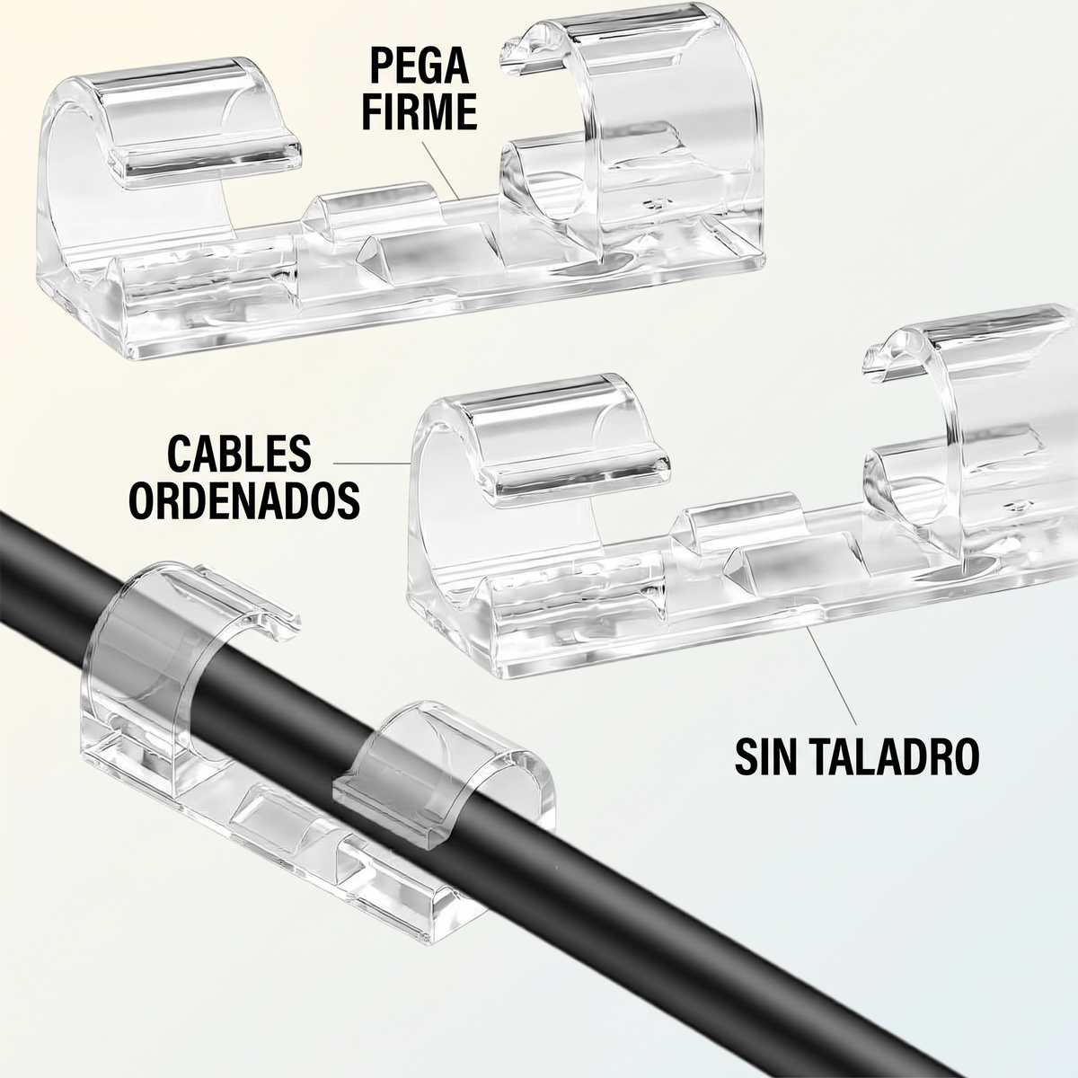 Pack 50 Clips adhesivos para cables – Ordena tu escritorio sin taladro