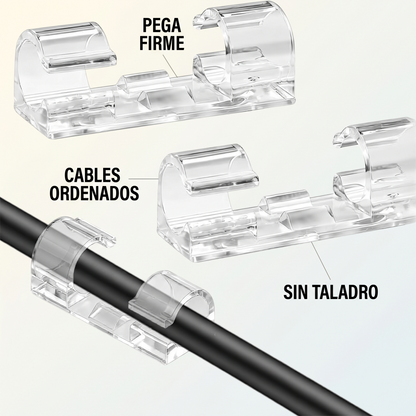 Pack 50 Clips adhesivos para cables – Ordena tu escritorio sin taladro