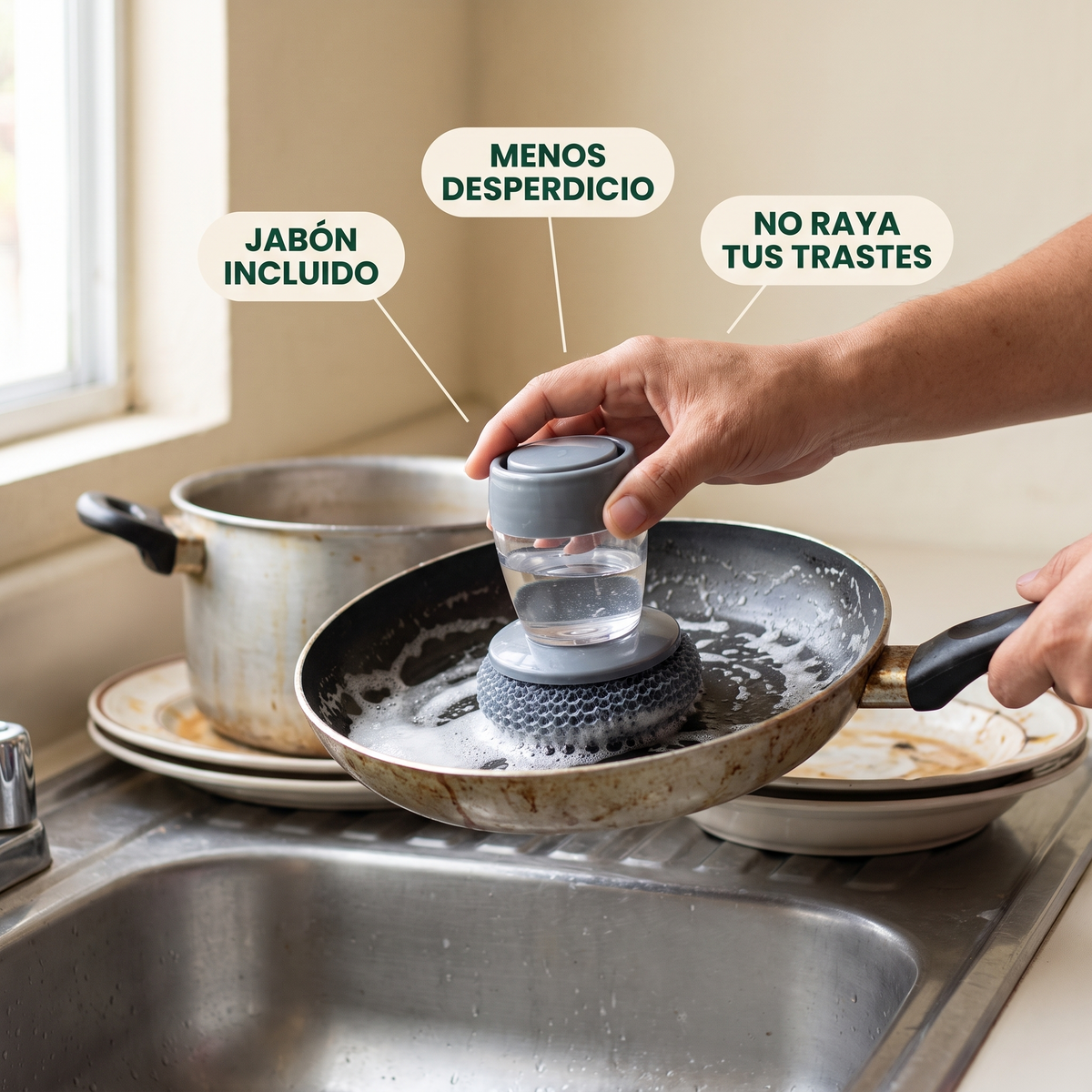 Esponja con dispensador de jabón – lava tu loza sin bote