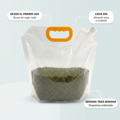 Pack 5 Bolsas reutilizables con boquilla – alimento seco sin derrames