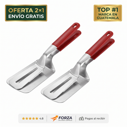 2x1 Espátula pinza de acero inoxidable – Voltea y sujeta la carne