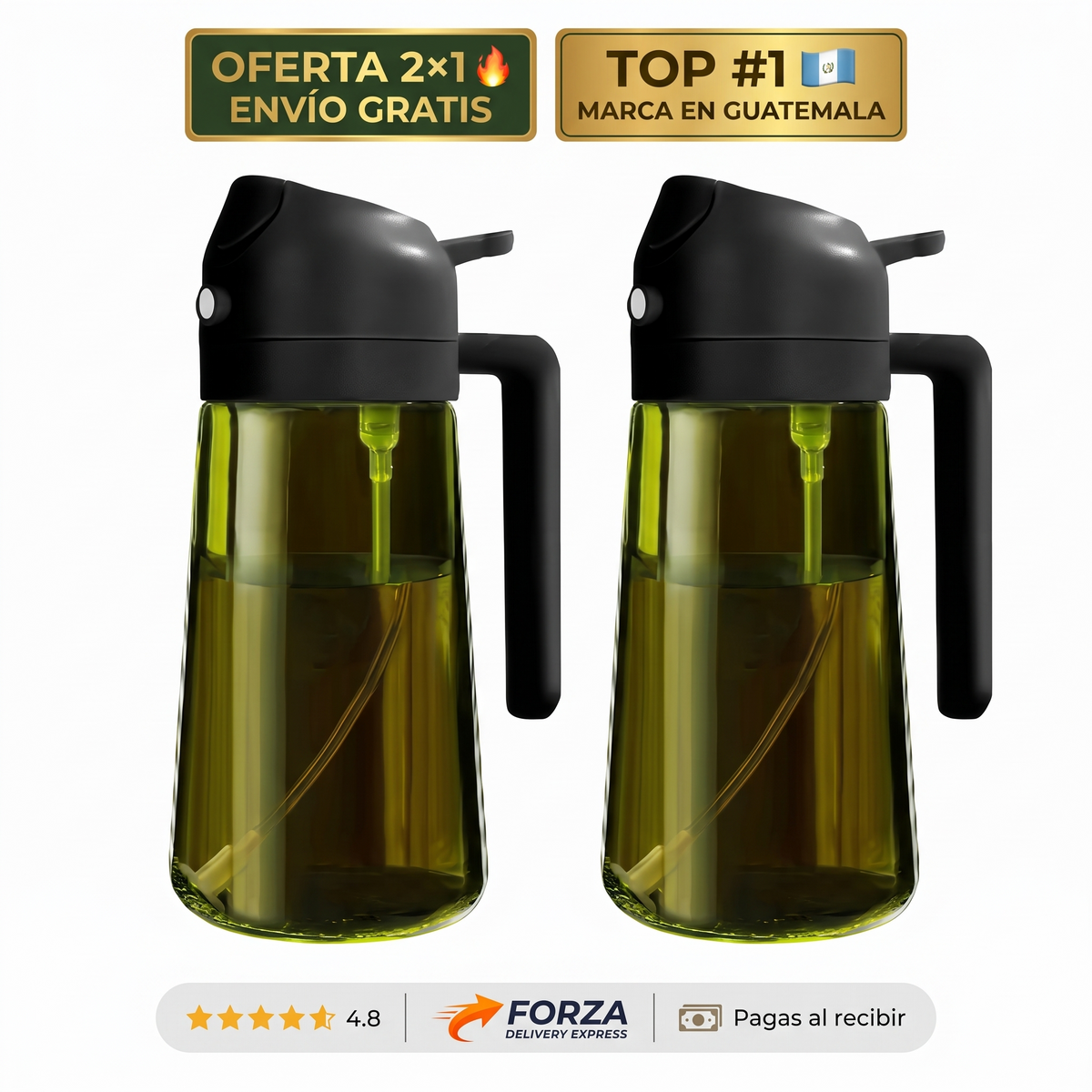 Dispensador de aceite 2 en 1 – rocía o vierte sin goteo