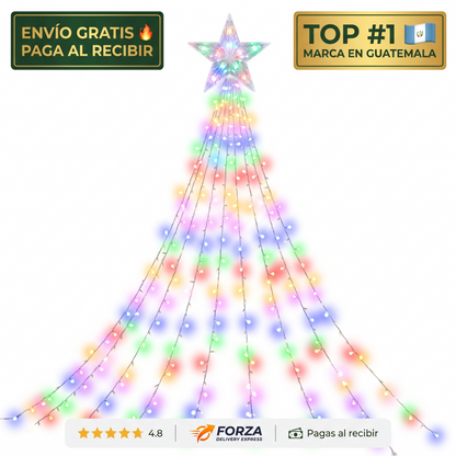 Luces navideñas cascada con estrella – decora tu árbol en minutos