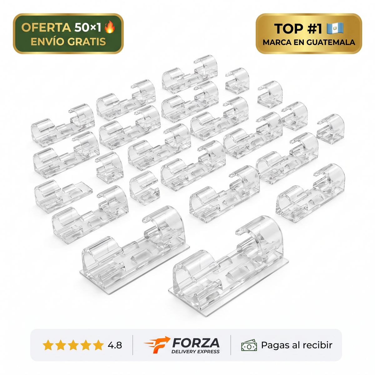 Pack 50 Clips adhesivos para cables – Ordena tu escritorio sin taladro