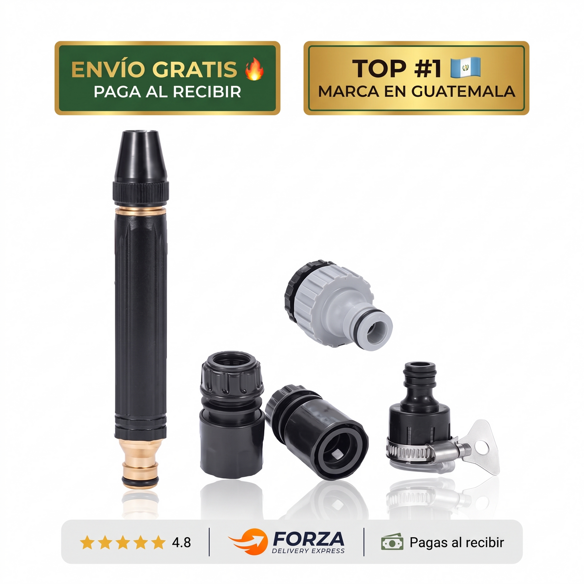 Boquilla giratoria con adaptadores – riega y limpia sin fugas