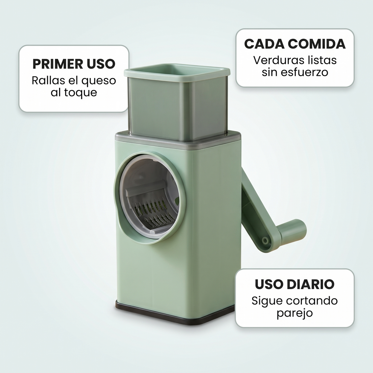 Rallador rotativo manual – ralla queso y verduras en segundos