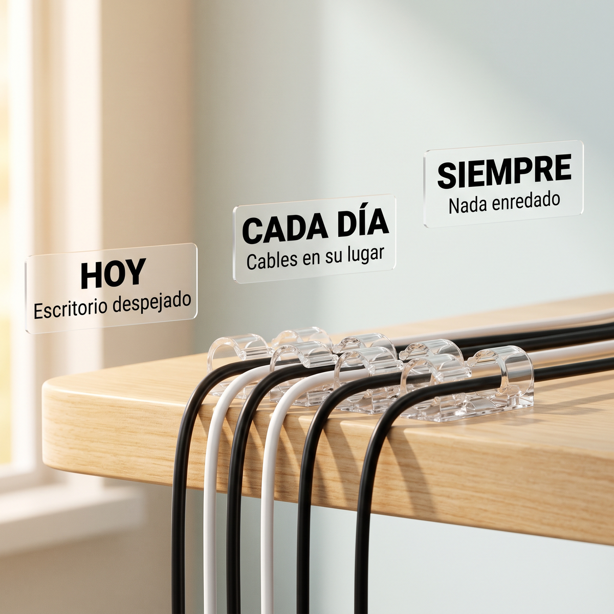 Pack 50 Clips adhesivos para cables – Ordena tu escritorio sin taladro