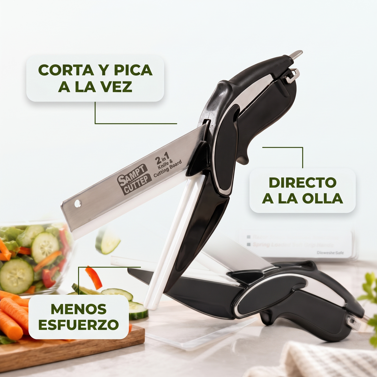 Tijera cortadora 2 en 1 con tabla – pica directo a la olla