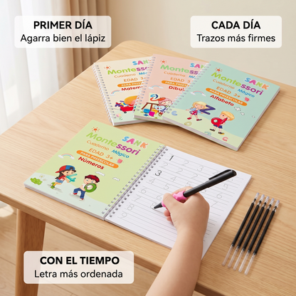 Set 4 cuadernos mágicos Montessori – Aprende y se borra solo