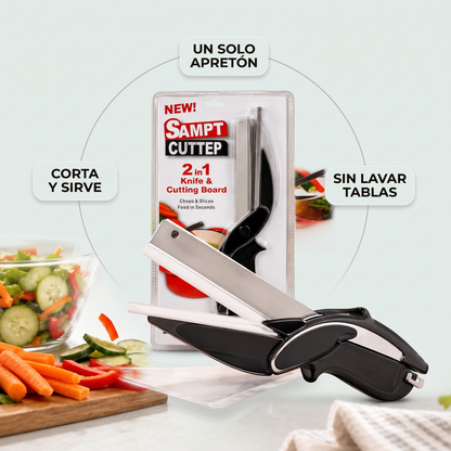 Cortador de cocina 2 en 1 con tabla – Pica y sirve en segundos