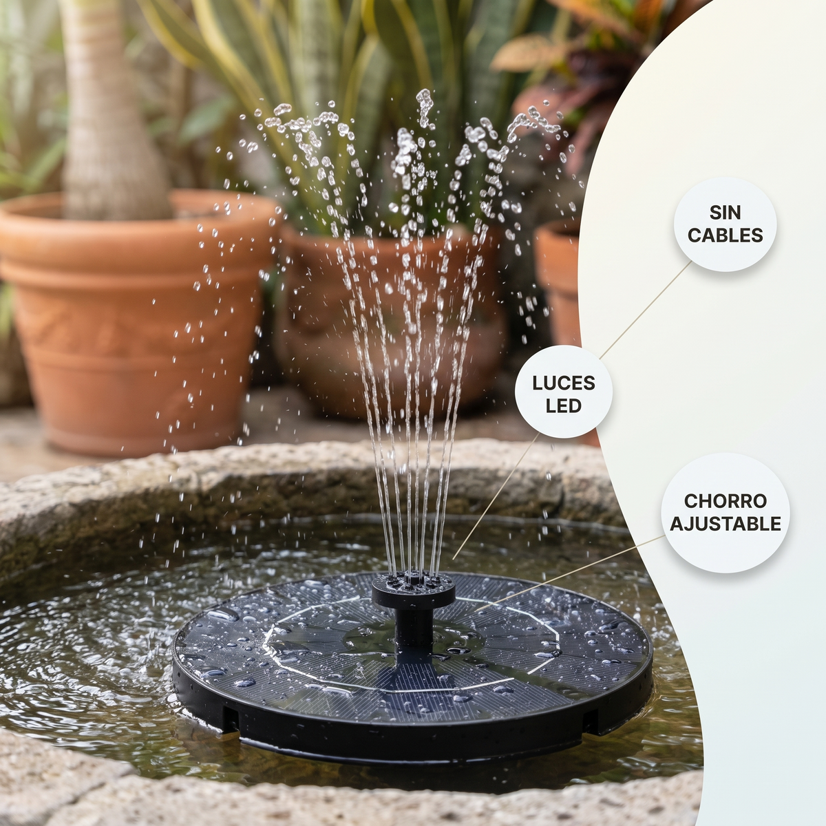 Fuente solar flotante con luces LED – Agua sin cables