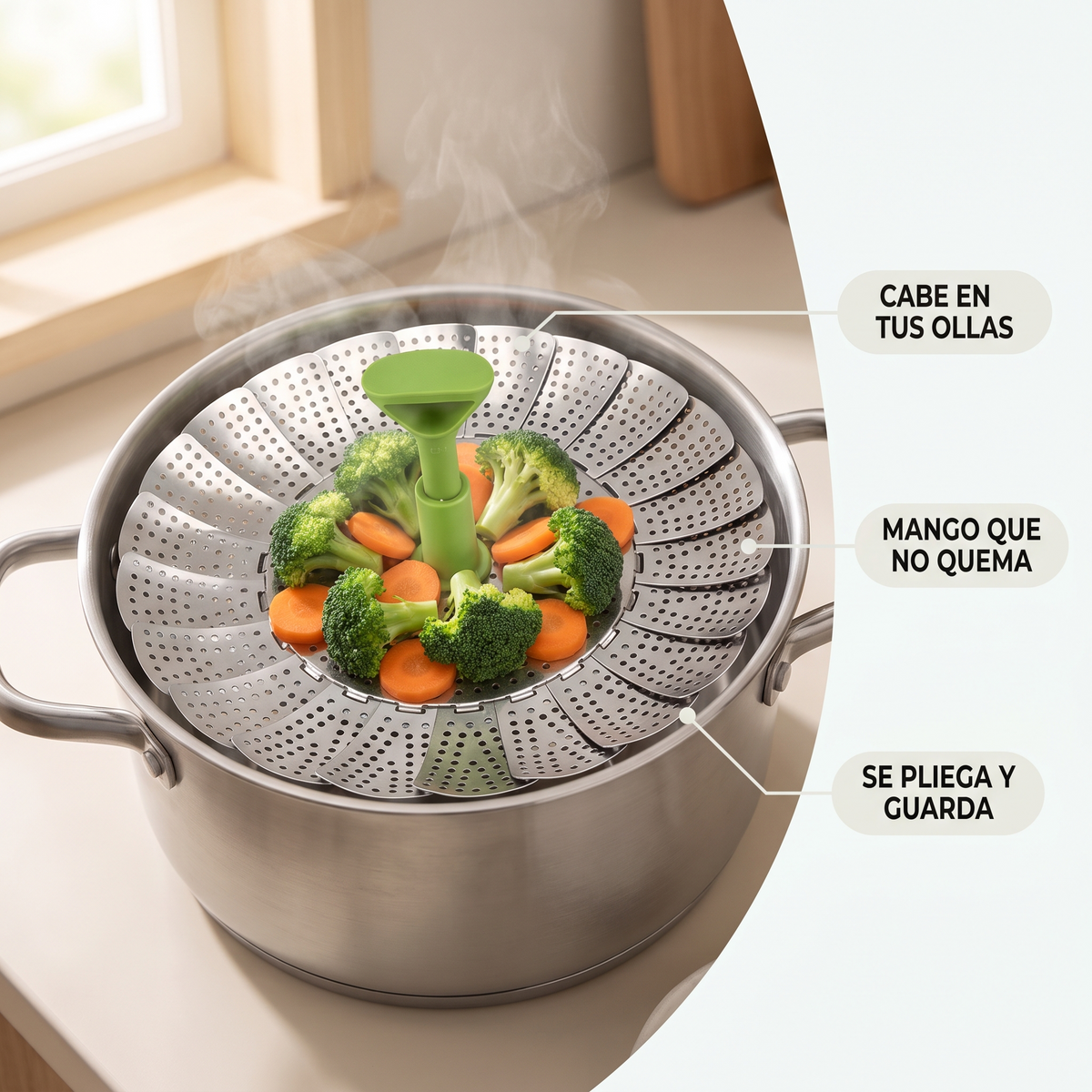 Vaporera plegable de acero – Se adapta a tus ollas