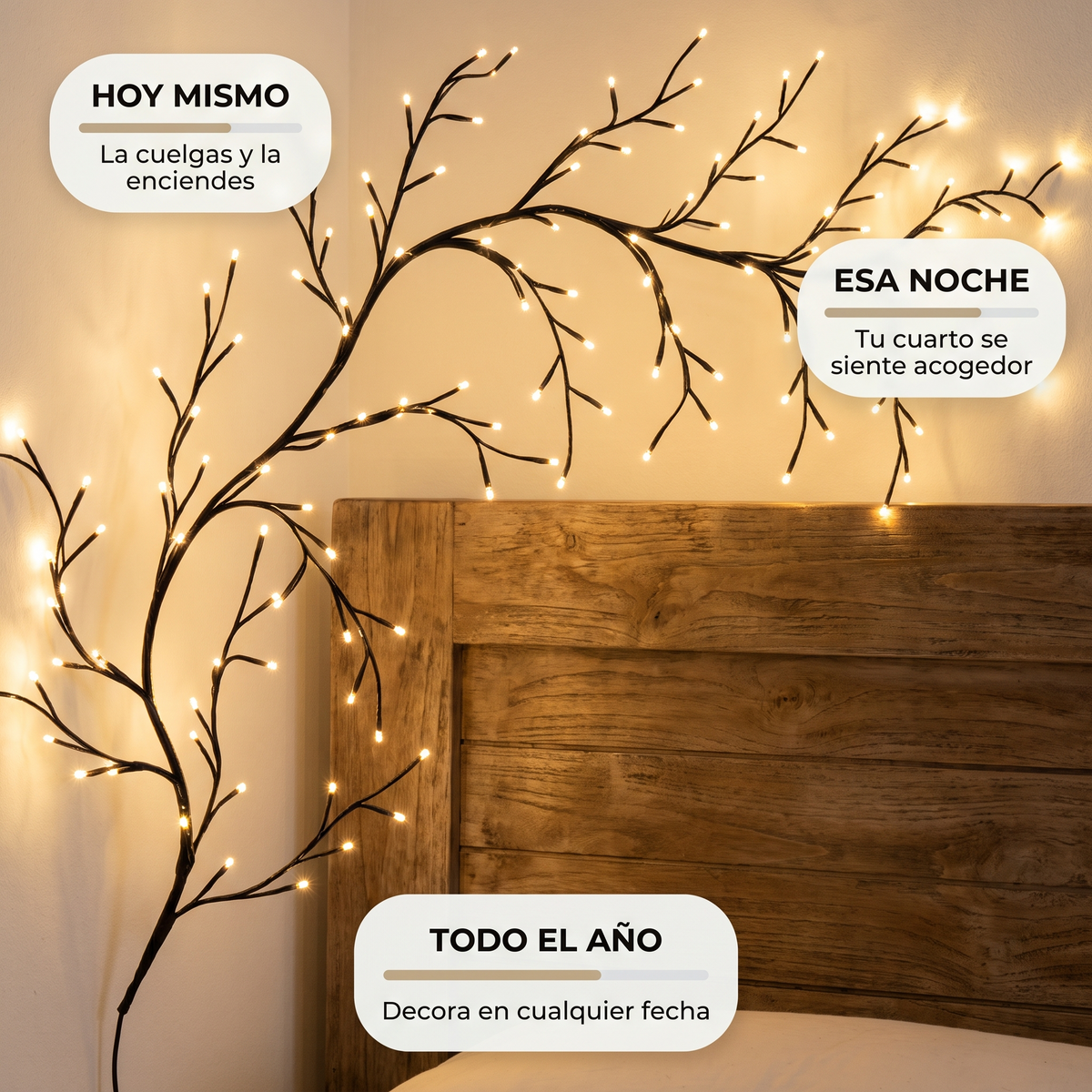 Luz de rama artificial – Ambiente cálido en tu pared